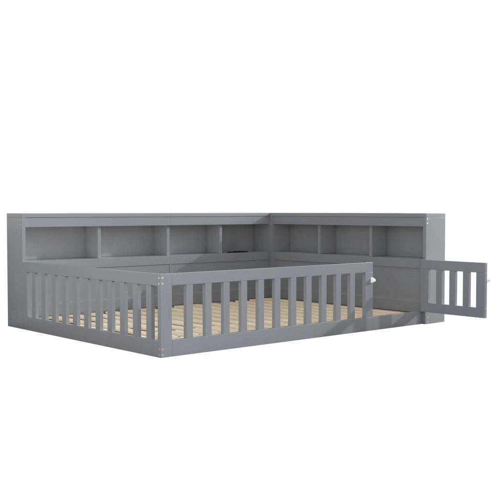 Letto daybed 140x190 cm con prese e USB; contenitore laterale; grigio