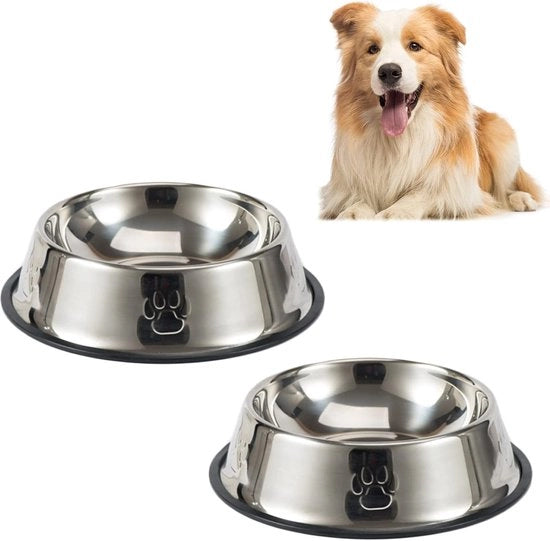Set di ciotole per cani e acqua da 2 - Ciotola per cani anti-slip in acciaio inossidabile per cani di taglia media - 580 ml