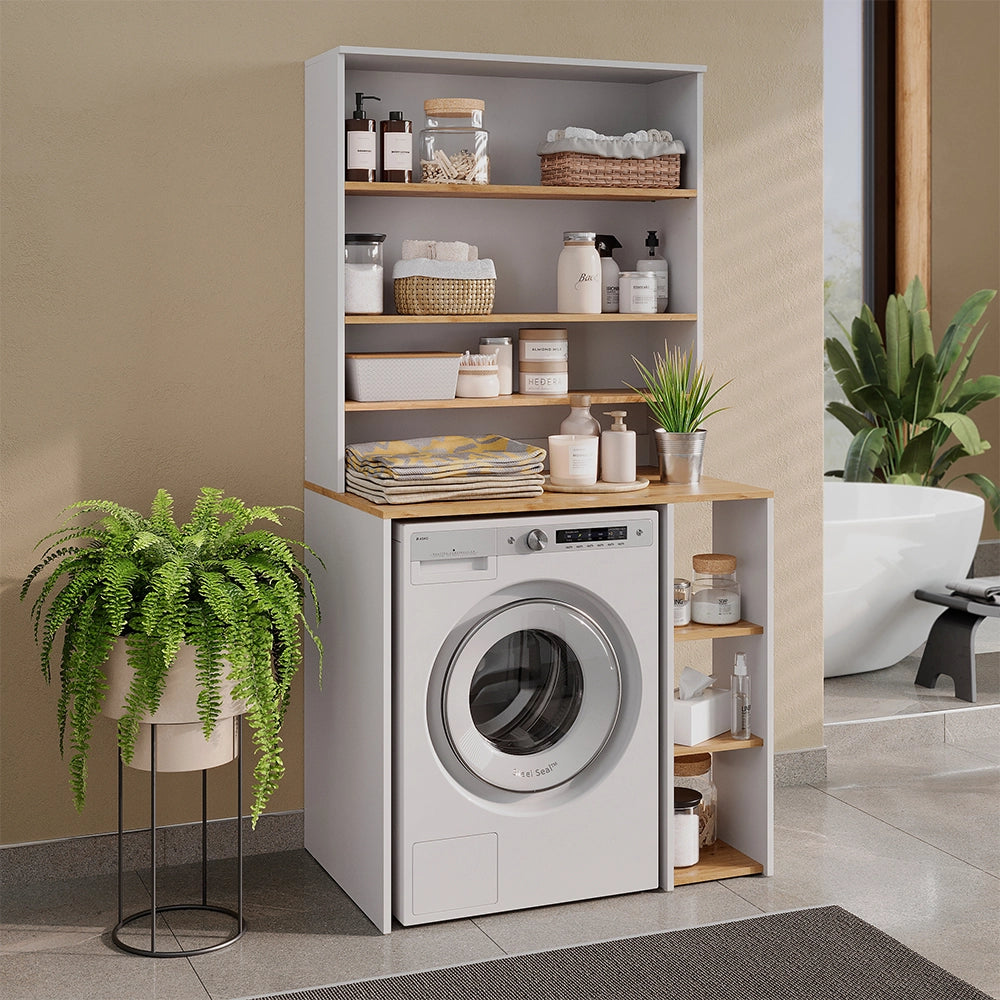 Mobile per lavatrice Viktor Bianco/Rovere artigianale 93.6 x 88.2 cm 2 parti con ripiano Vicco