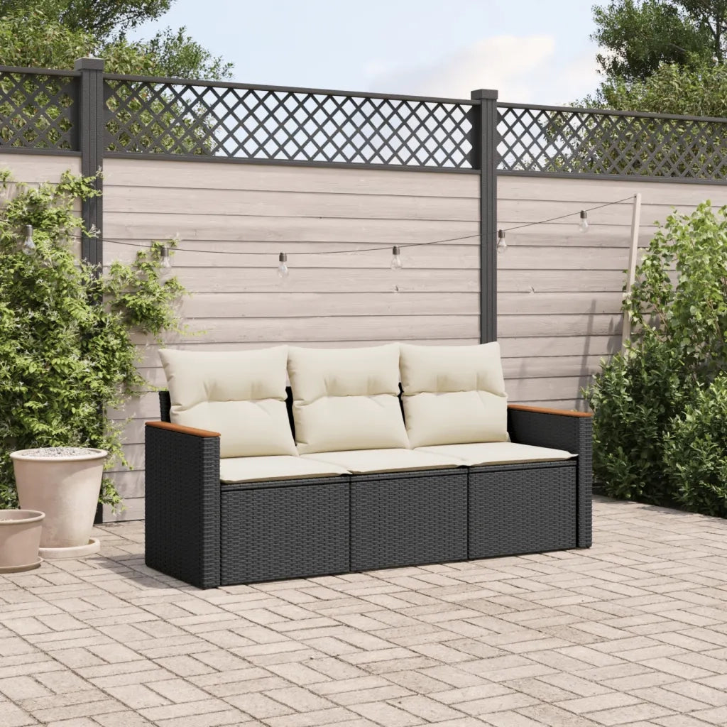 Set Divani da Giardino 3 pz | Set Salotto da Giardino con Cuscini in Polyrattan Nero