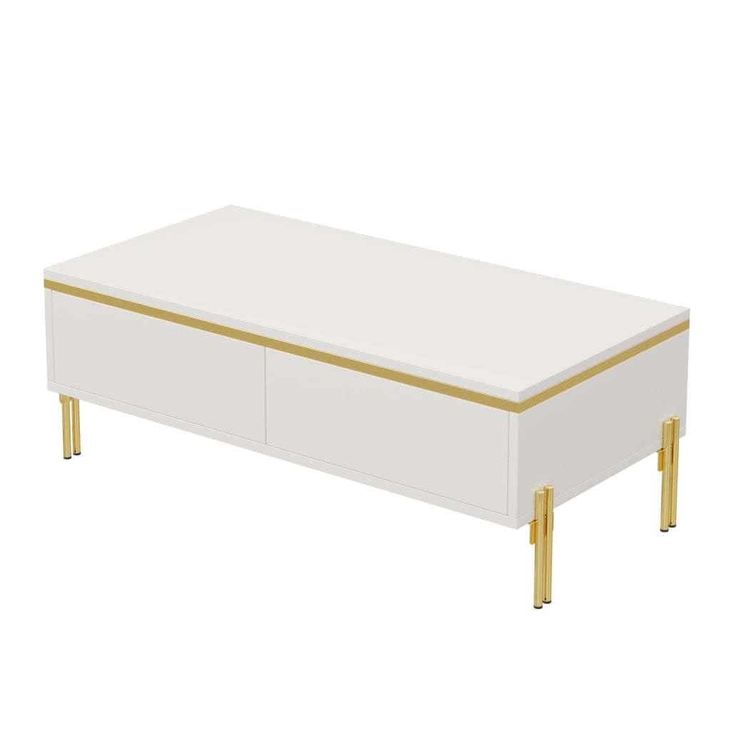 TAVOLINO DA CAFFÈ 100x50x36 cm Bianco Lucido con Cassetti laterali