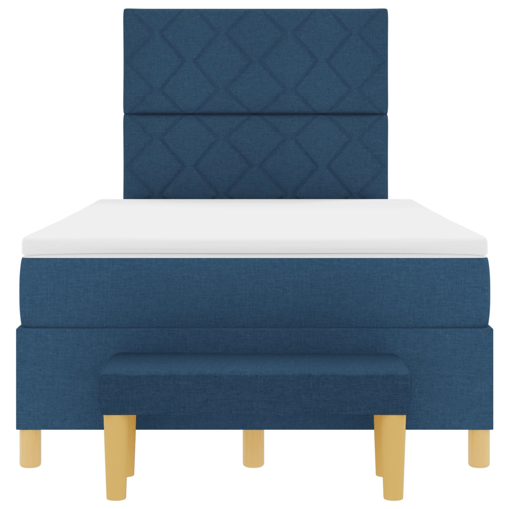 Letto a Box Spring con Materasso & Panchina Blu 120x190 cm Tessuto