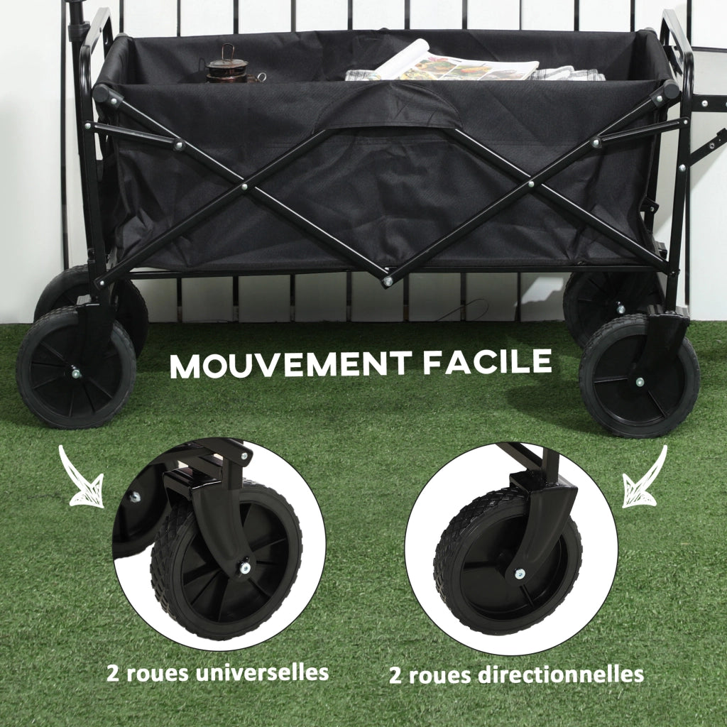 Carrello da Giardino Pieghevole 4 Ruote ¨C zephmum ¨C Nero