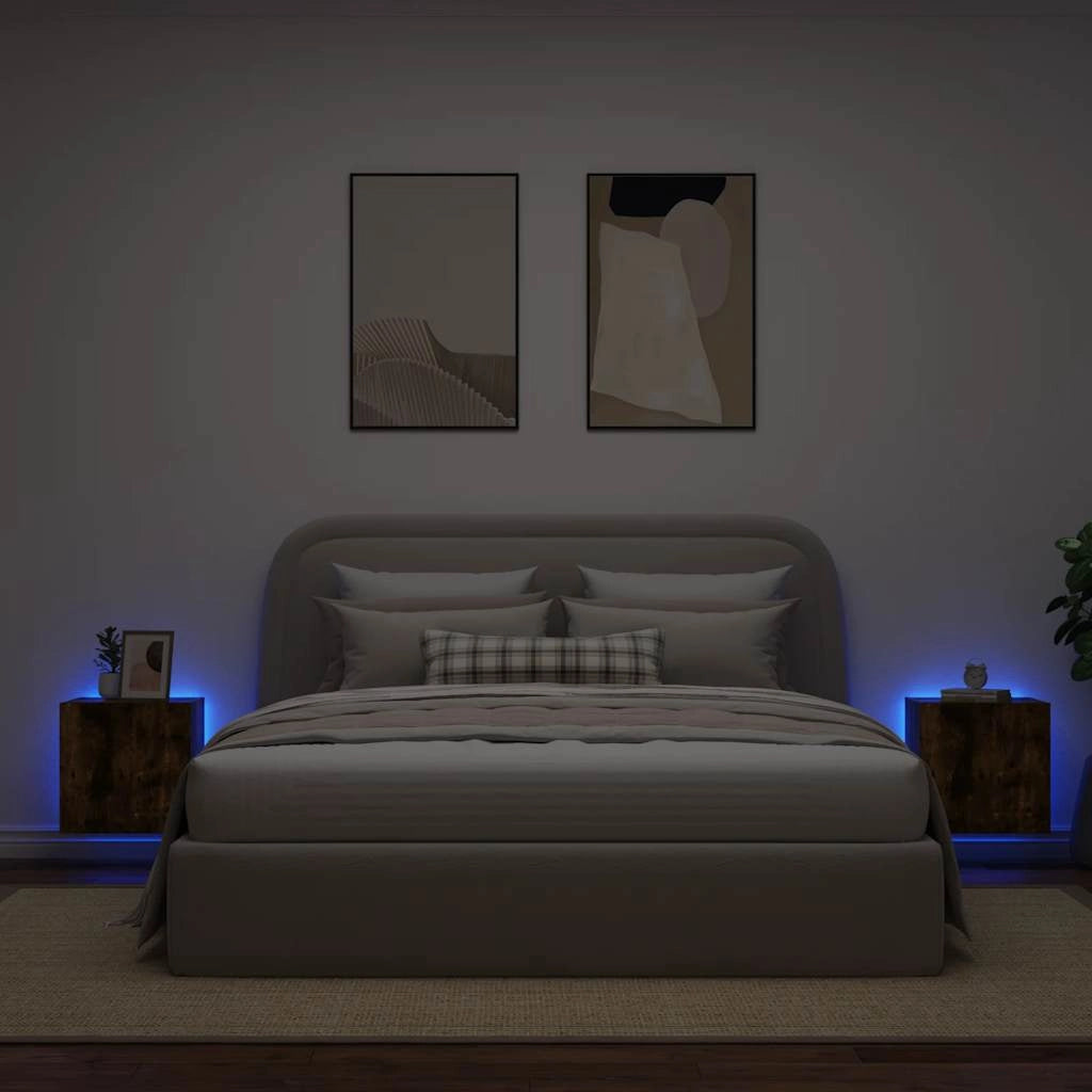 Mobili TV a Parete con Luci LED 2pz Rovere Fumo 40,5x35x40 cmcod mxl 110165