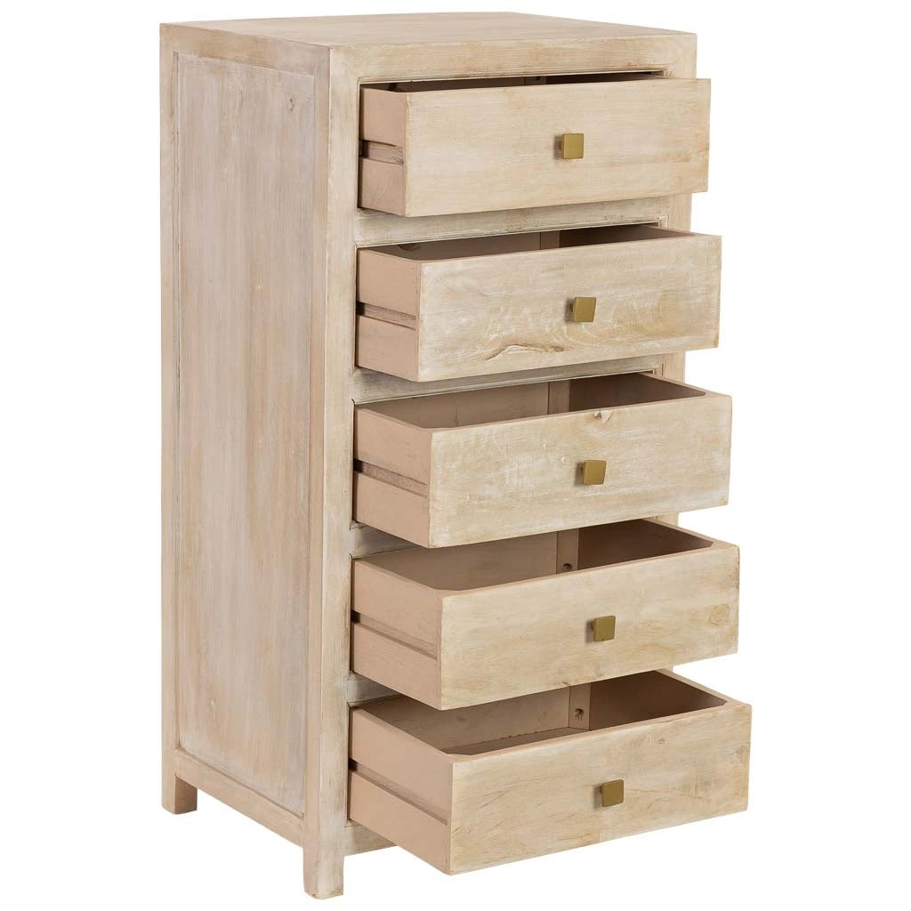 Settimanile in legno beige con 5 cassetti 60x45x116h cm
