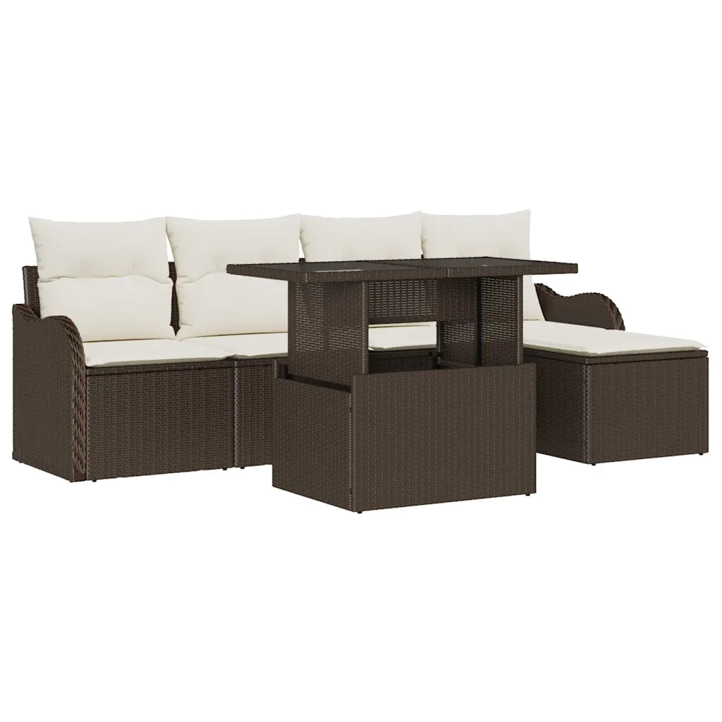 Set da esterno con cuscino 6 pcs Marrone Poly Rattan 3348444