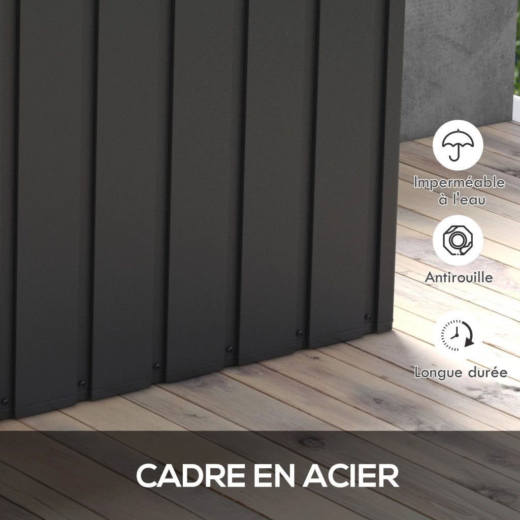 Coffre da giardino in metallo 450L con cerniere a gas e ruote ¨C zephmum ¨C 125,5x61,5x70 cm
