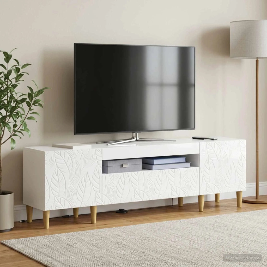 Mobile TV LED Bianco Lucido Legno ingegnerizzato 897129