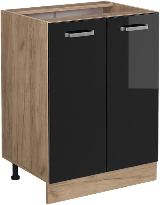 Mobiletto base cucina R-Line, Nero lucido, 60 cm senza piano di lavoro, per la libera combinazione all'interno di sistemi cucina modulari