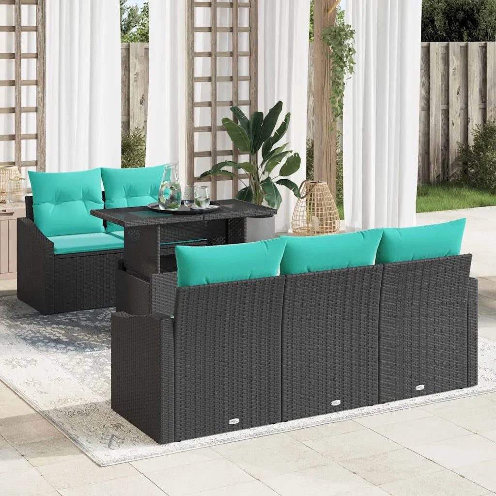 Set Divano da Giardino con cuscino 6 pcs Nero e blu polyrattan 3348922