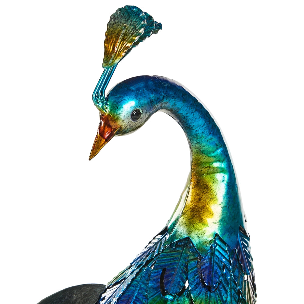 Figurina decorativa in metallo blu 75 cm Pavone Peacock Decorazione per interni esterni Soggiorno