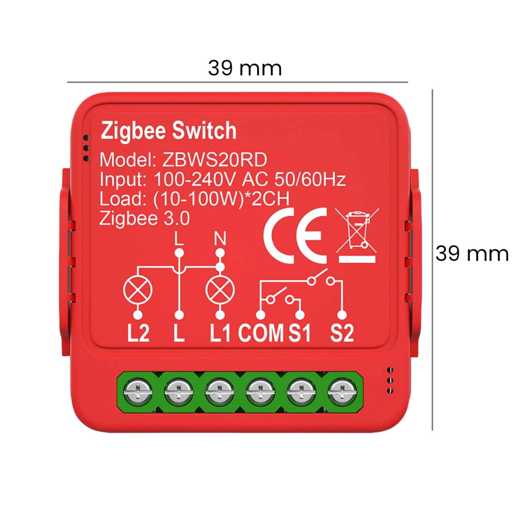 Interruttore Connesso Zigbee 3.0 Doppio 2x100W senza Neutro Vocale Rosso Nedis