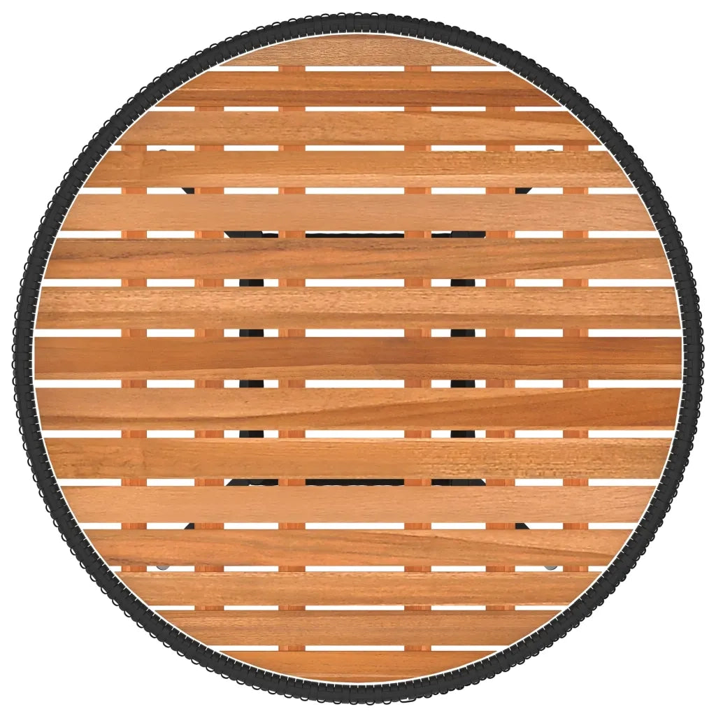Tavolo da Giardino Nero Ã˜ 70 cm Polyrattan e Massello d'Acacia cod mxl 34131