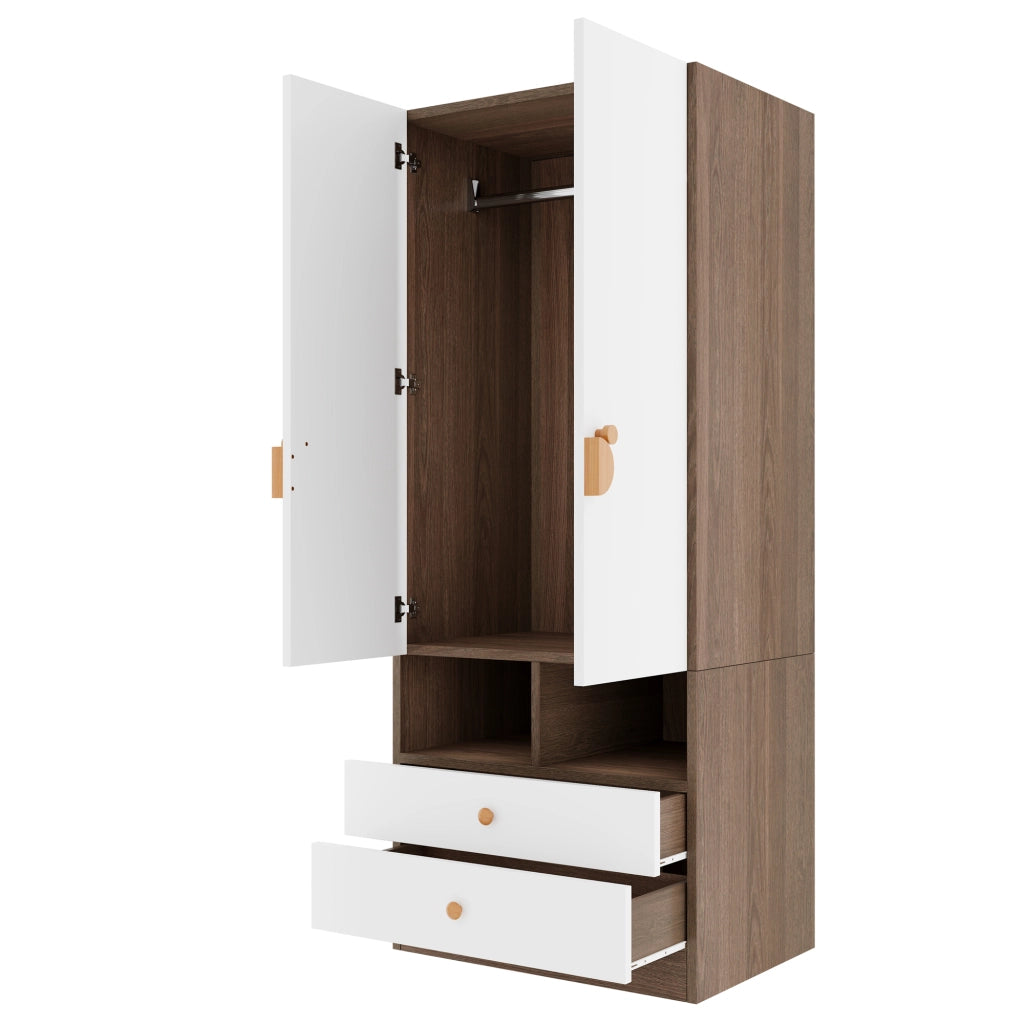Scaffale con doppia porta, due cassetti e piccoli scomparti in MDF color legno naturale 70 × 50 × 170 cm