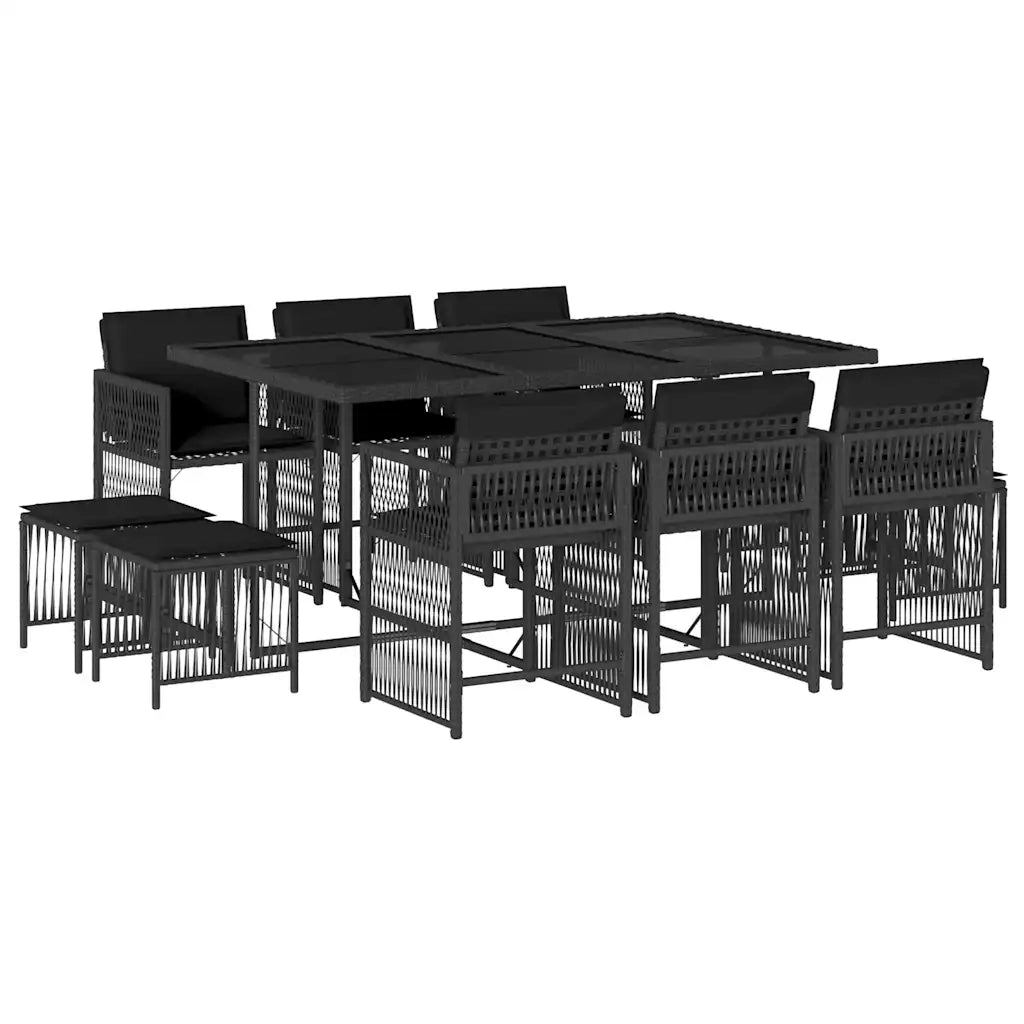 Set da Pranzo da Giardino 11 pz con Cuscini in Polyrattan Nero 3211687