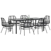 vidaXL Set Pranzo da Giardino 7 pz Nero con Cuscini Polyrattan Vetro