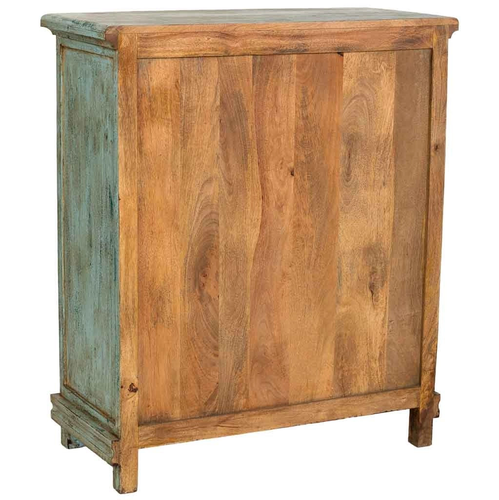 Mobile da ingresso artigianale in legno turchese 85x40x100h cm