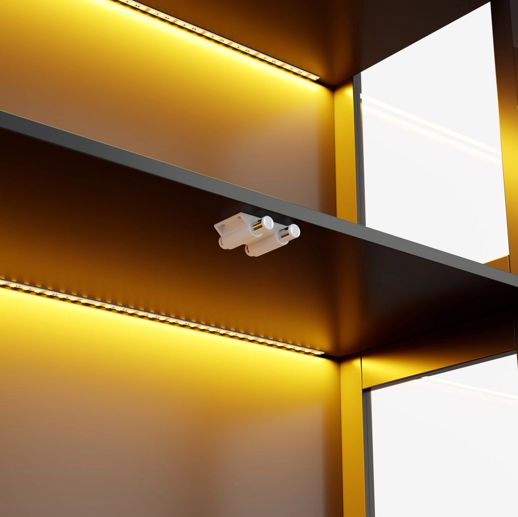 Vetrina LED con 4 ripiani 80 x 35 x 170 cm in MDF e vetro temperato; nera