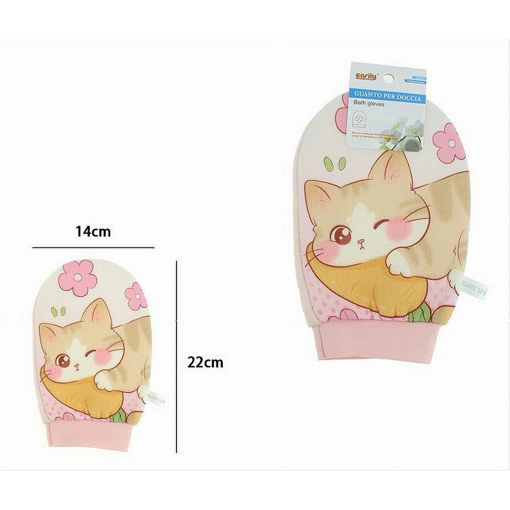 Trade Shop - Guanto Per Doccia Spugna Bagno Esfoliante Cura Pelle Corpo Fantasia Gatti 10743 -