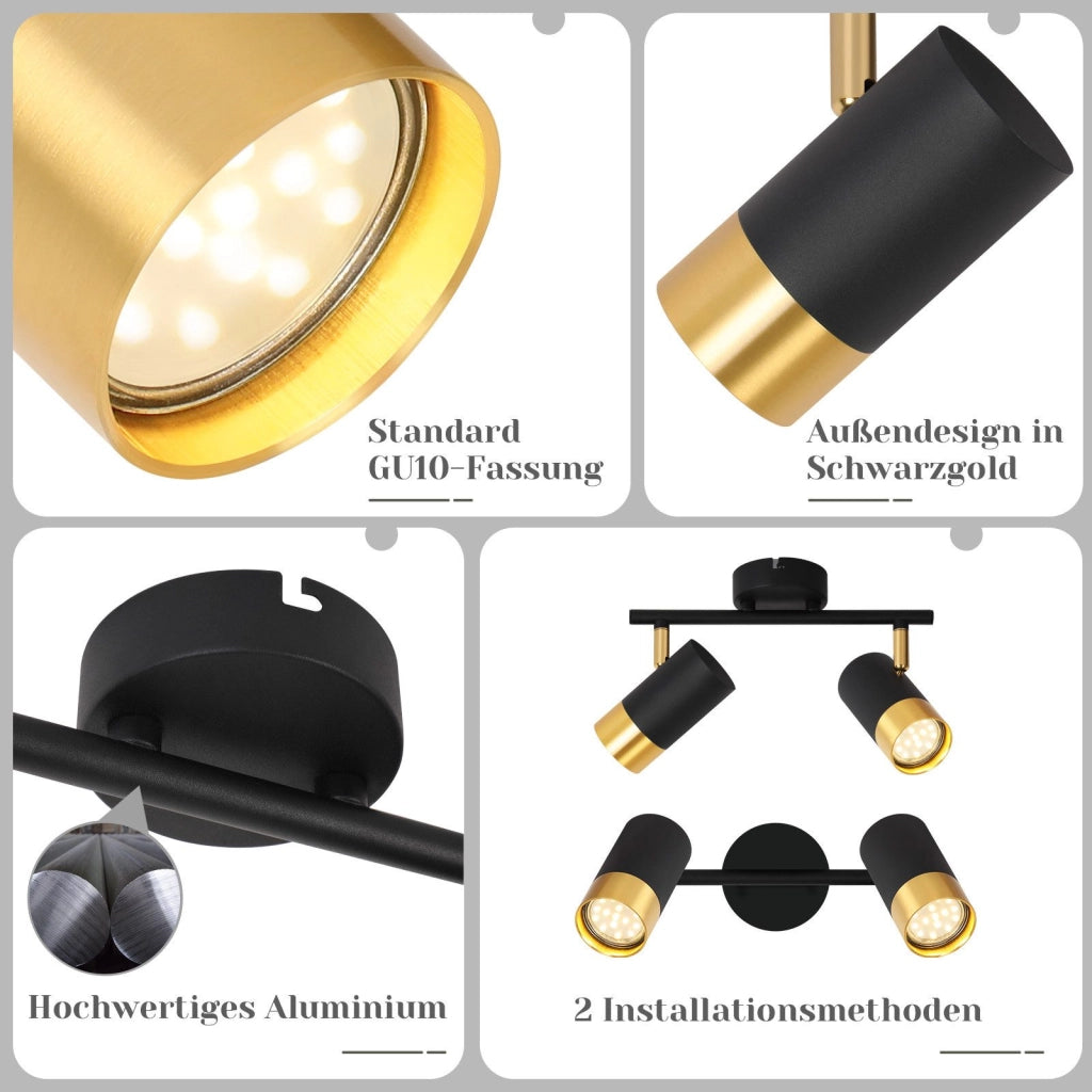 ZMH Faretto da soffitto 2 fiamme GU10 nero oro moderni per soggiorno