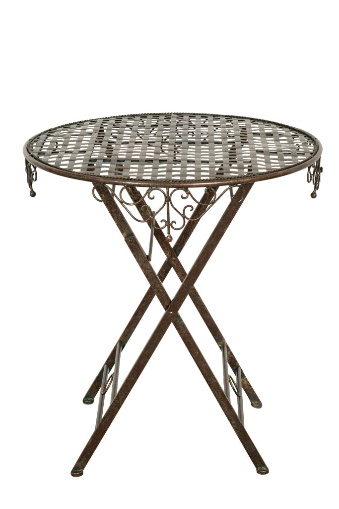 Biscottini Tavolino vassoio pieghevole in ferro battuto finitura ruggine anticata Diam.70XH76 cm
