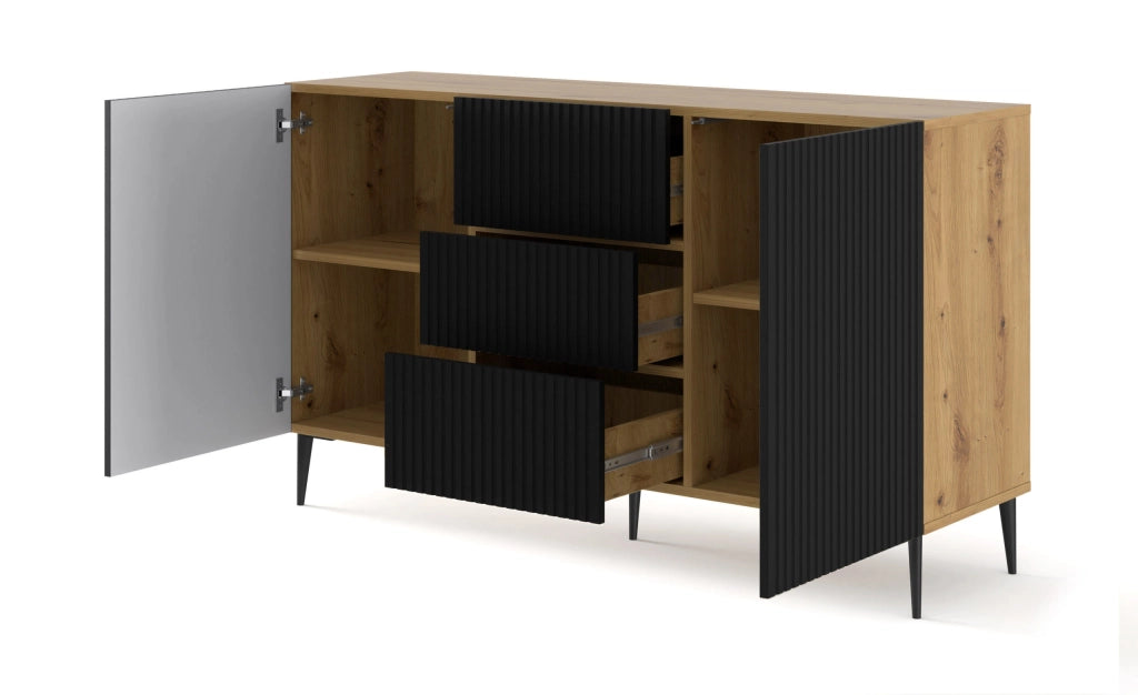 MOBILE RAVENNA B MOBILE IN MDF RIVESTITO IN LEGNO 2D3S 150 ROVERE ARTIGIANALE NERO OPACO GAMBE NERE