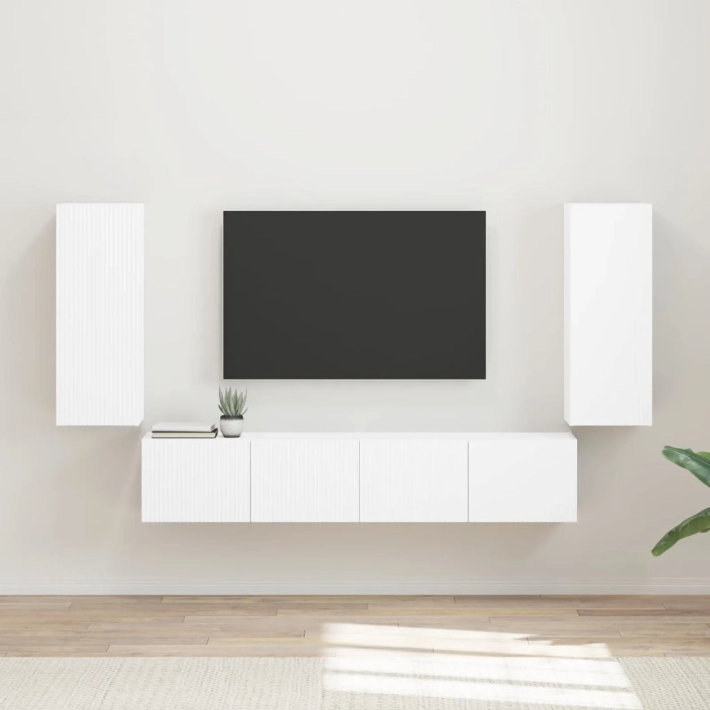 Set di Mobiletto da TV a Parete 4 pcs Bianco Legno multistrato 3408916
