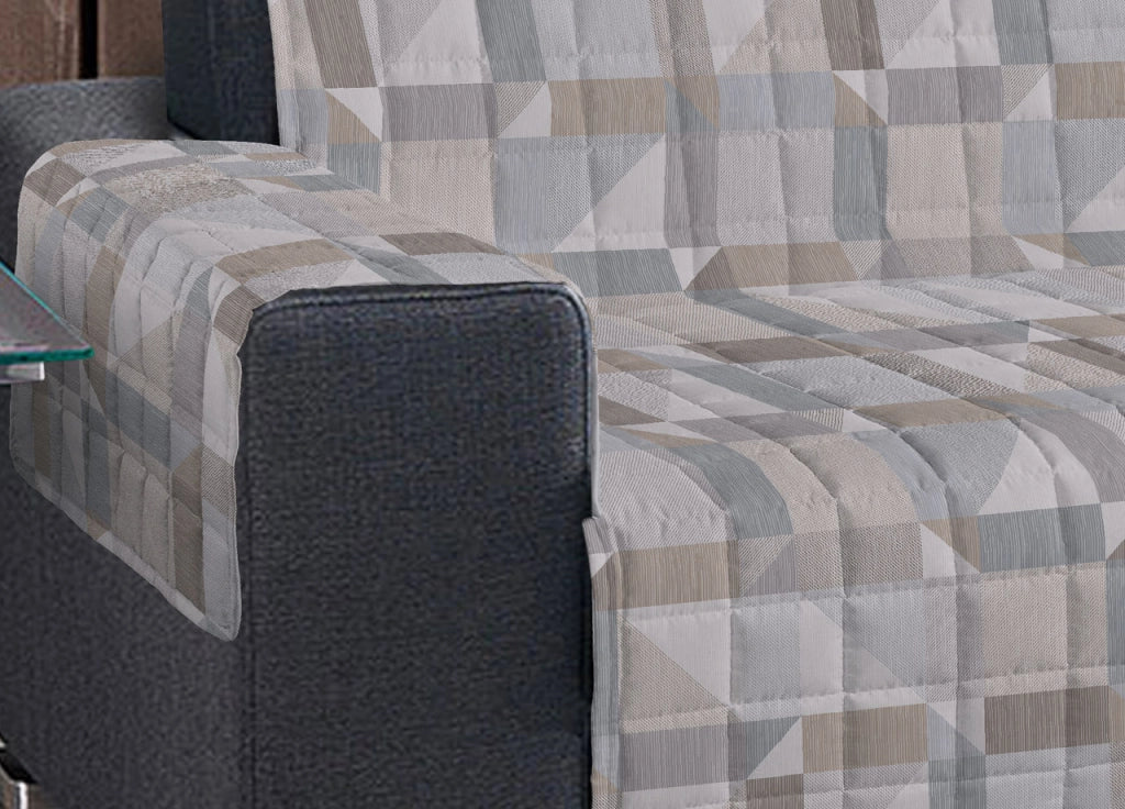 Copridivano Imbottito Trapuntato Sofà Antimacchia Made Italy Astratto 7879 - Poltrona - Beige