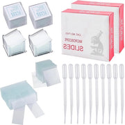 Microscopio oggetti prefiltrati 200 pezzi 76 x 26 mm e 400 pezzi coprioggetti 20 x 20 mm - accessori per microscopio con 10 dosatori da 3 ml - lastre per laboratorio di biologia.