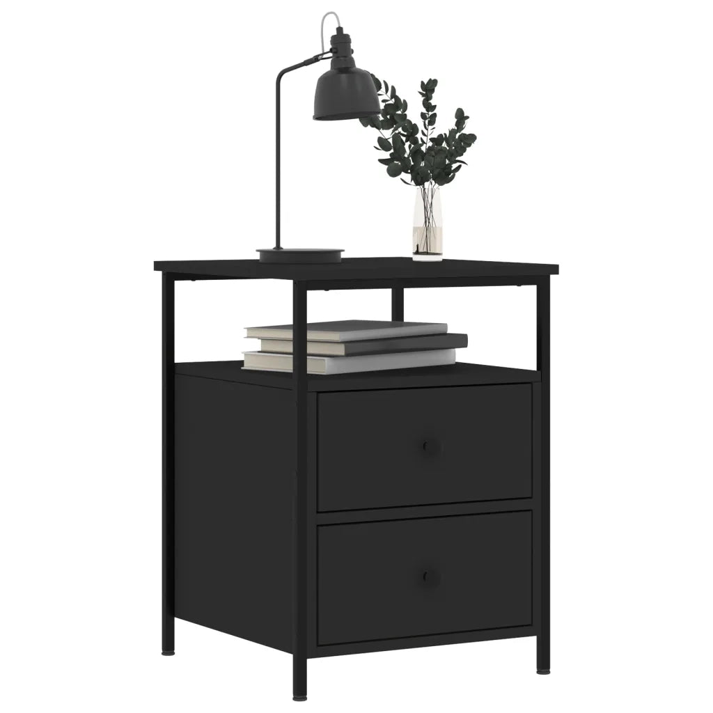Set di 2 Comodini | Armadio da Notte | Mobiletto da notte Neri 44x45x60 cm in Legno Multistrato