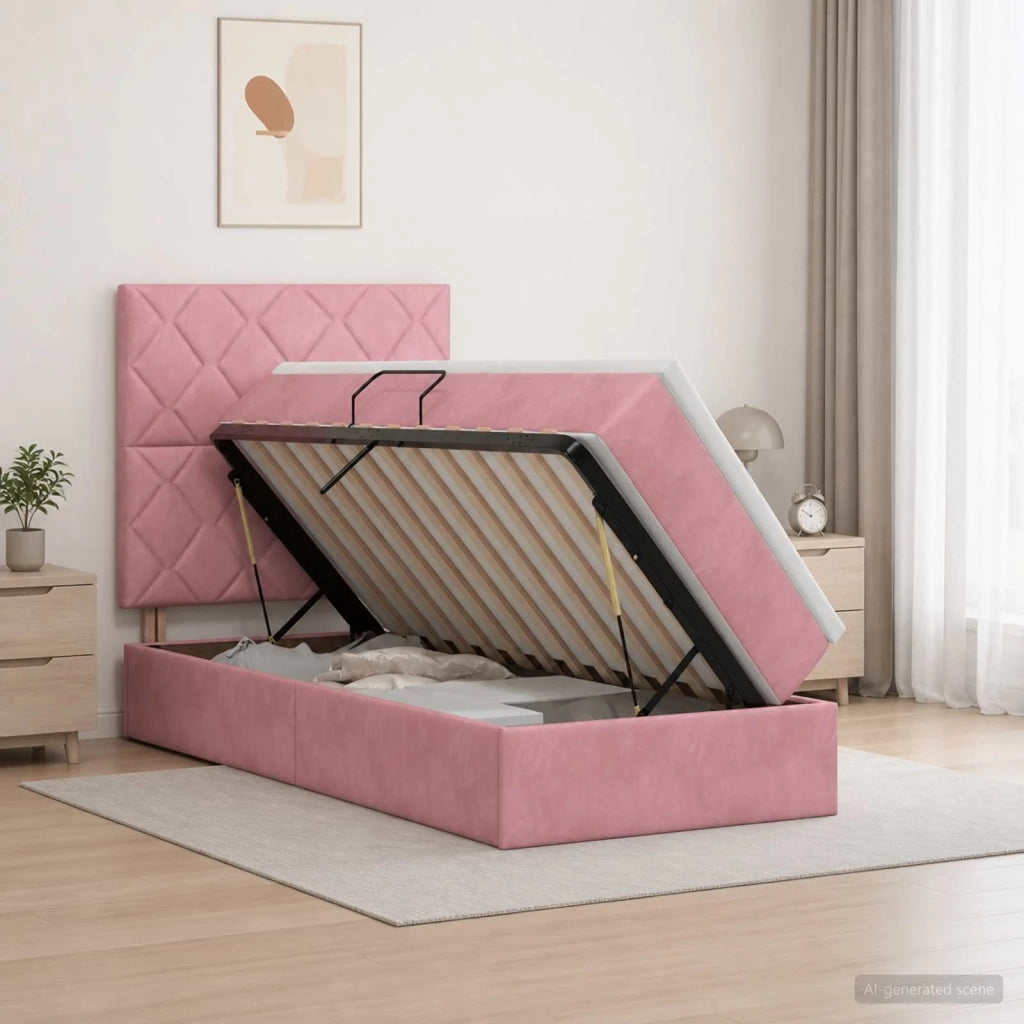 Letto con contenitore LED e materasso Rosa 100 x 200 cm Velluto 3460175