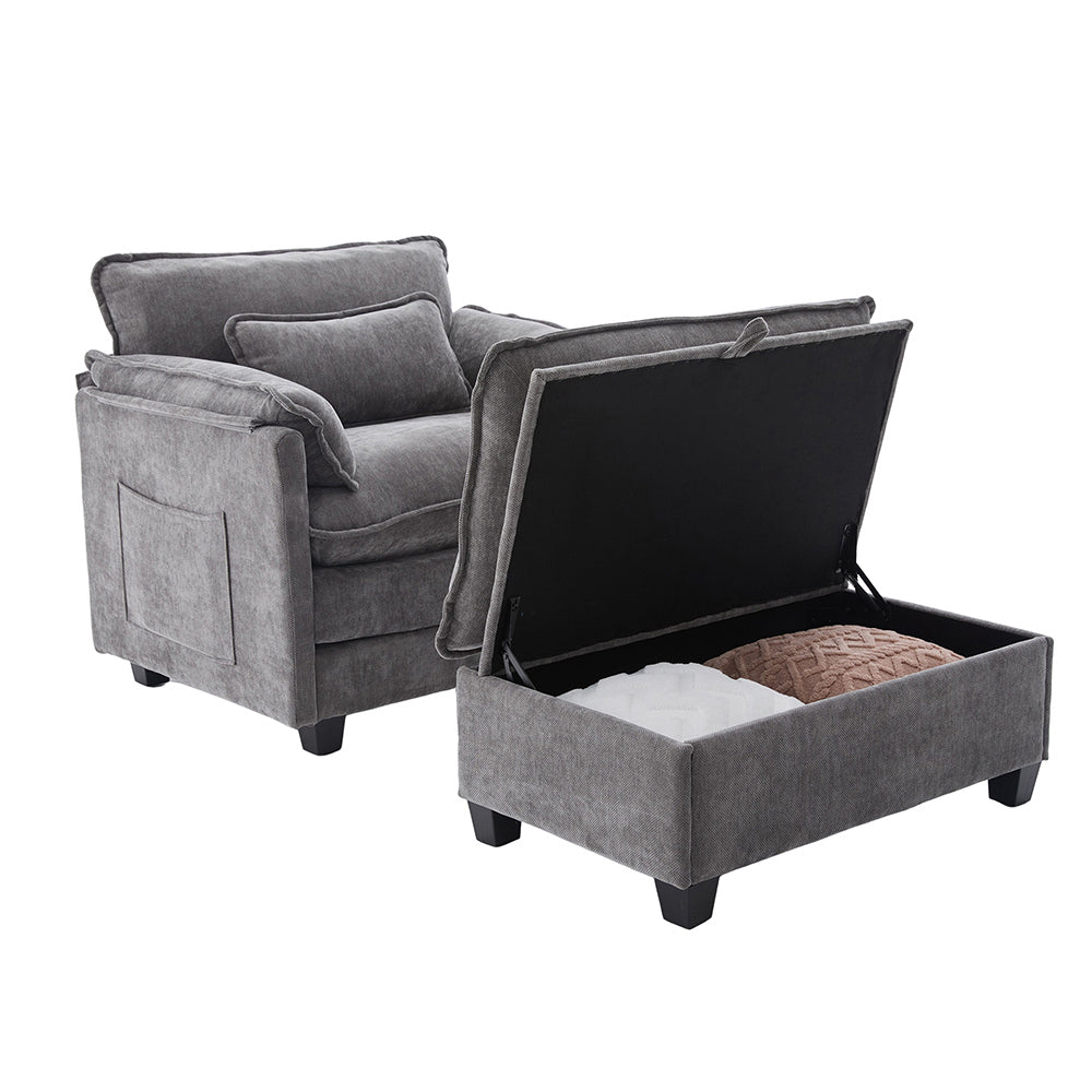 Poltrona oversize - Xylo - con poggiapiedi e pouf tasche laterali velluto