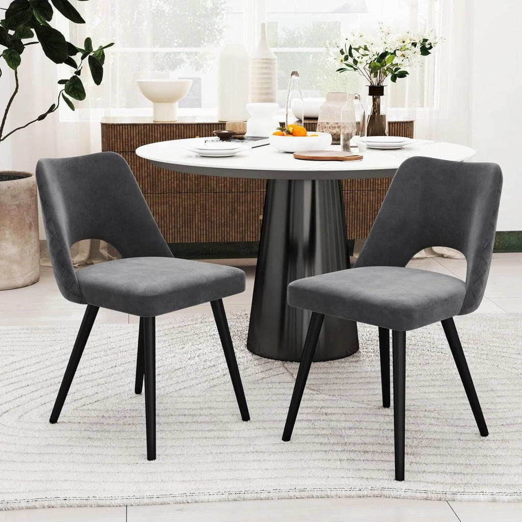 Set di 2 sedie per sala da pranzo, da cucina, per soggiorno, da pranzo, da bar, in velluto grigio, con schienale e gambe in metallo, 46 x 60 x 84 cm