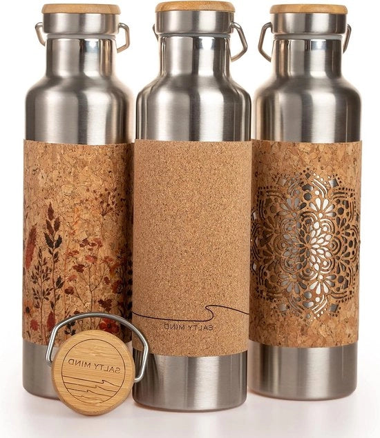 Flessa isolata in acciaio inossidabile 750 ml - Sostenibile e climaticamente neutrale - Impermeabile - Cappuccio mare (onda incisa)