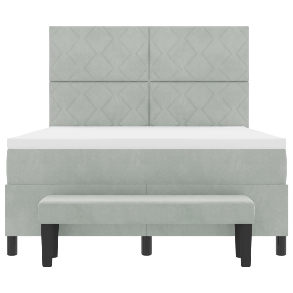 Letto a Molle con Materasso e Panca Grigio Chiaro 140x190 cm in Velluto