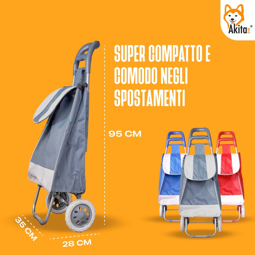 Akitaink Trolley Spesa 42L Tasca Zip Antipioggia