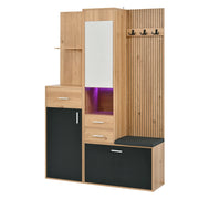 Mobile ingresso multifunzione con specchio; panca; 1 anta; cassetti; vano scarpe a ribalta e LED; per ingresso; 120 × 32 × 178 cm