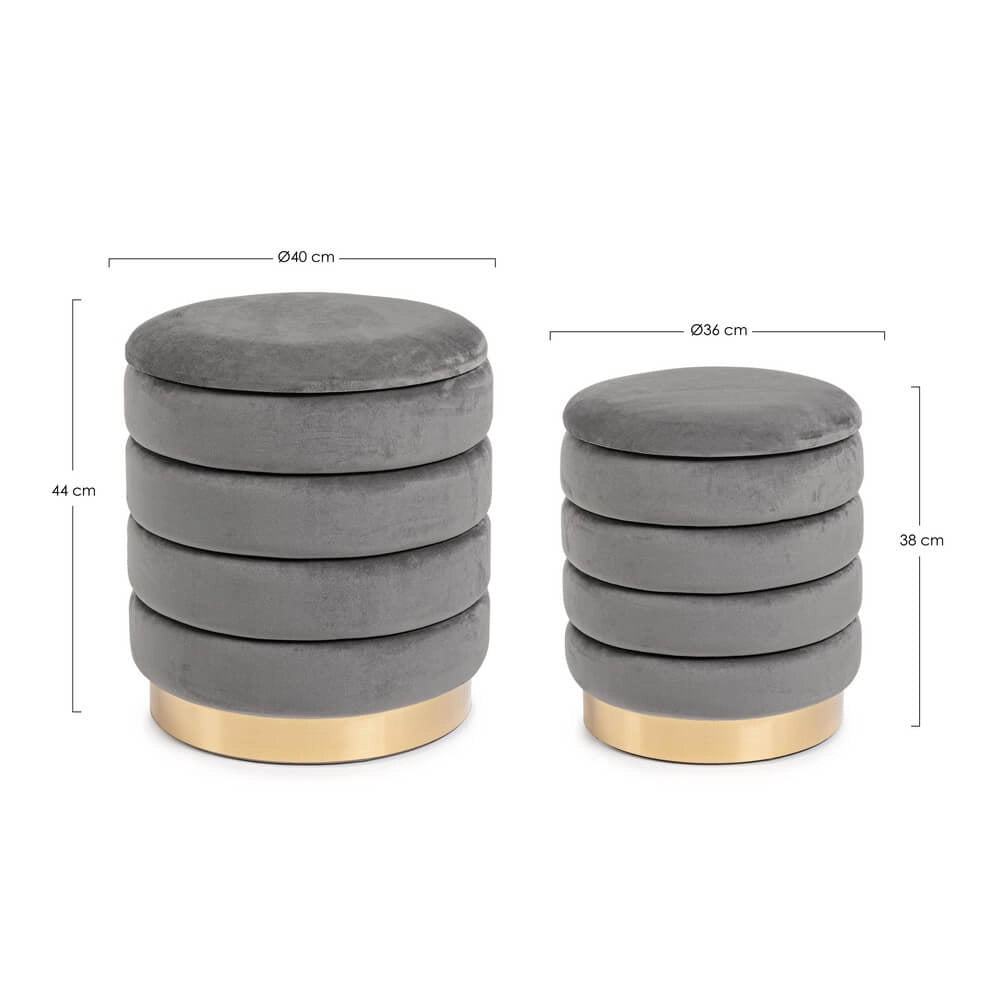 Set di 2 Pouf Contenitore Rotondi in Velluto con Base Dorata - TINI