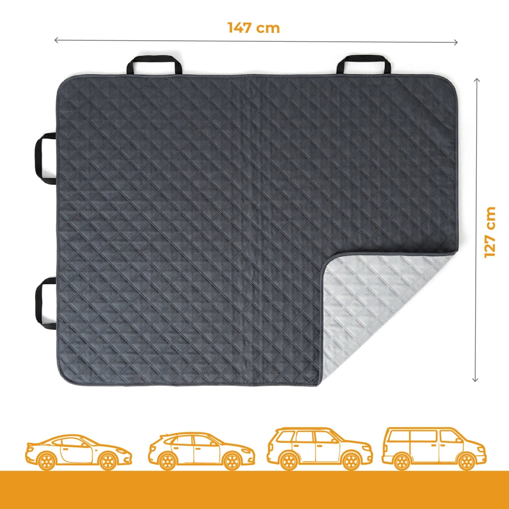 Copri Sedile Auto per Cani Impermeabile e Antigraffio 147x127 cm, Protezione Sedili Posteriori e Bagagliaio Universale per SUV e Auto, Telo Coprisedile Trapuntato Multifunzionale Grigio