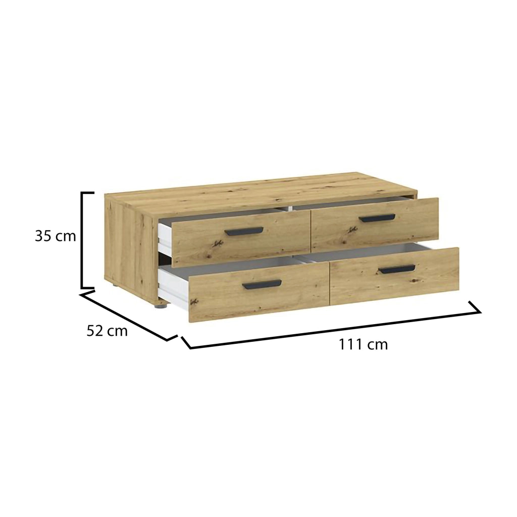 Gignod, Cassettiera 4 Cassetti, 111x52x35h cm Marrone Rovere Nodi