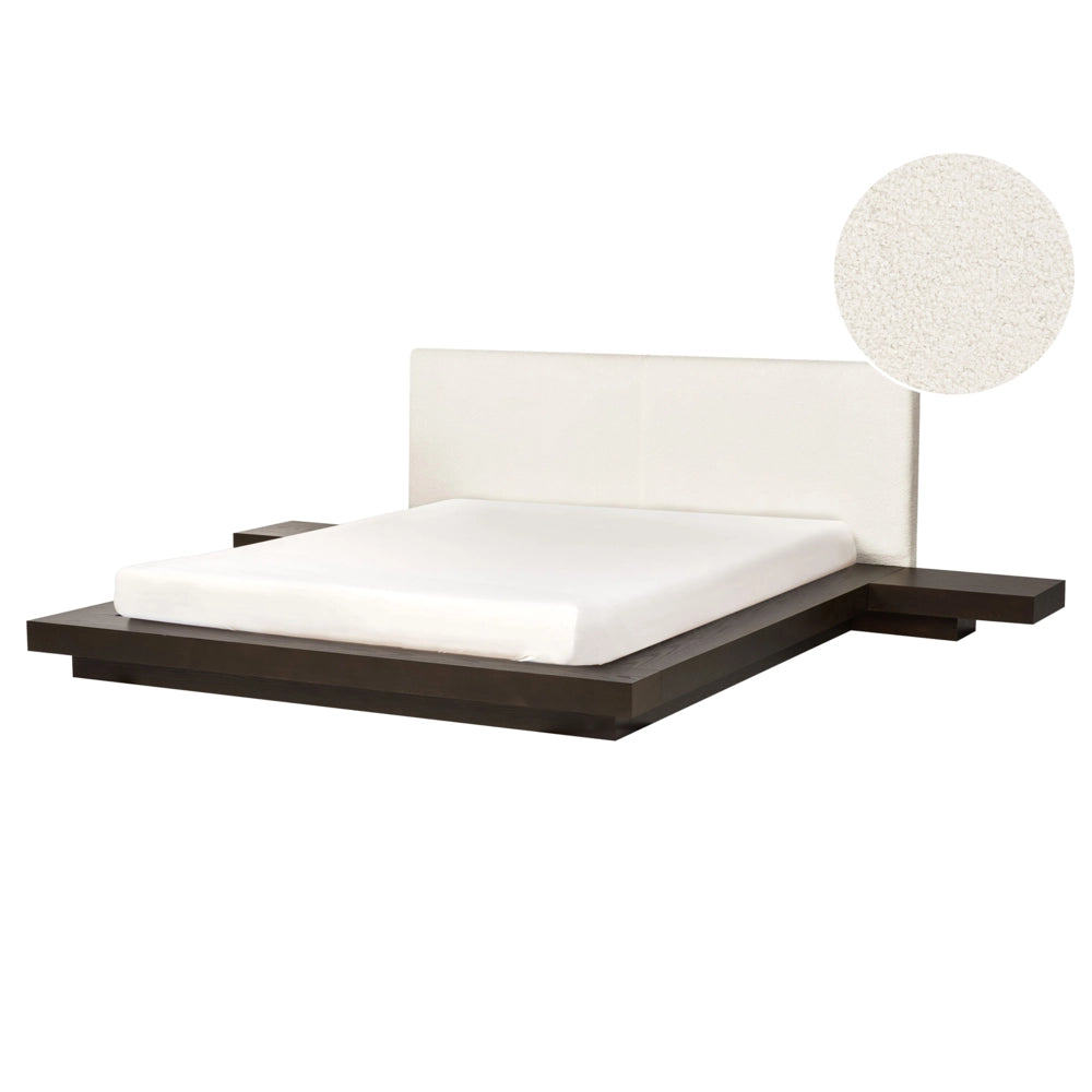 Letto in stile giapponese in frassino scuro 160 x 200 cm testata bassa bouclé con impiallacciatura camera da letto