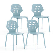Set di 4 sedie da pranzo in metallo con schienale traforato, Sedie da cucina moderne senza braccioli Blu-Sedie da pranzo