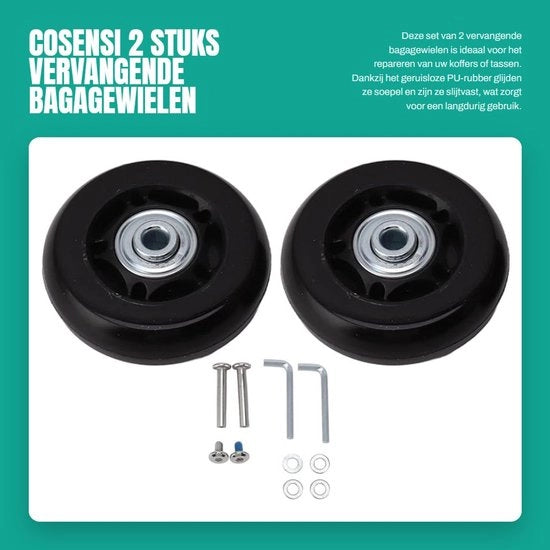 Sostituzione Ruote del Carrello - Pneumatici Silenziosi in Gomma - Resistenti alle Scalfitture - Doppia Sfera di Rotazione - Flessibili - 76x24mm - Ruote dei Bagagli