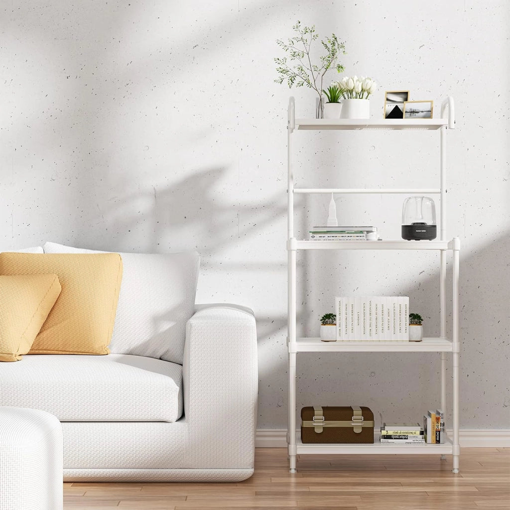 Microonde Scaffale da Cucina per Microonde in Metallo a 4 Ripiani, Carrello per Microonde Scaffalatura Organizzatore Portaoggetti, 60 x 34 x 136 cm (Bianco)