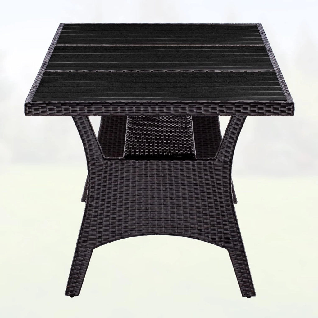 Tavolo da Giardino in Polyrattan & WPC con Ripiano 190x90x74cm Altezza Regolabile Outdoor