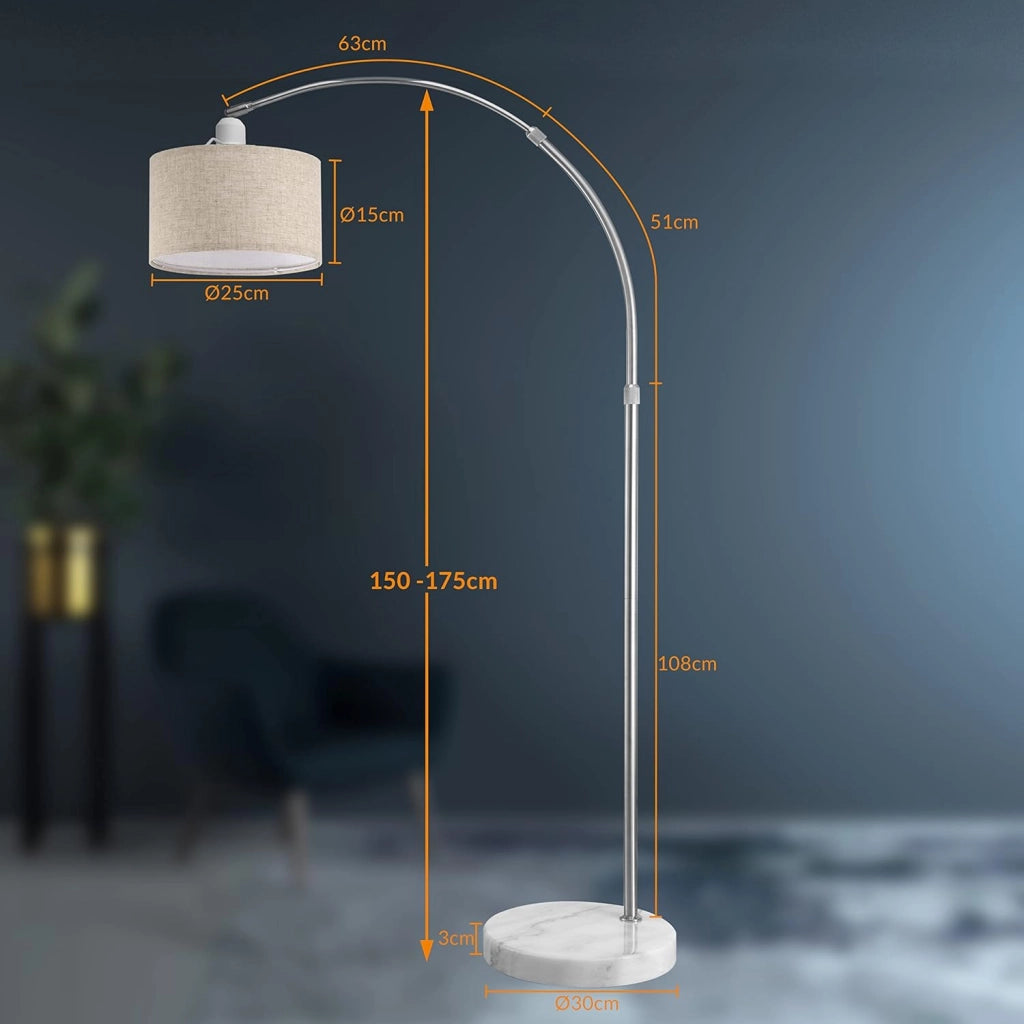 Lampada da Terra Regolabile 150-175 cm Base in Marmo Paralume Orientabile in Tessuto Piantana Lampade ad Arco