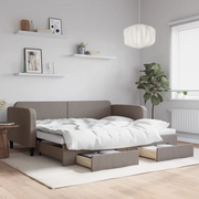 Divano Letto Estraibile con Cassetti-Sofa Letto-Daybed Tortora 90x200 cm Tessuto 566585