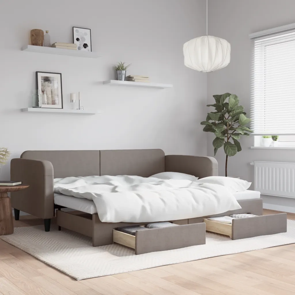 Divano Letto Estraibile con Cassetti-Sofa Letto-Daybed Tortora 90x200 cm Tessuto 566585