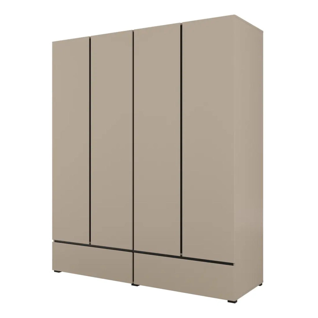 Camera completa HAVANA beige e nero – Letto 160x200, armadio 4 porte, comodini e cassettiera