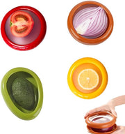 Pacchetto con 4 contenitori per conservazione di frutta e verdura in silicone, contenitori per conservazione di frutta e verdura in silicone riutilizzabili, contenitori per avocado, per conservare alimenti freschi (rosso, giallo, verde, marrone)
